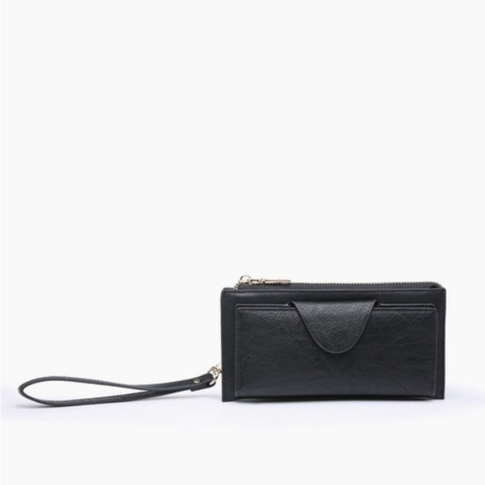 Black Snap Front Closure Vegan Wallet with Wrist Strap, NWT